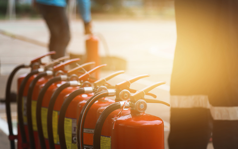 fire extinguishers lined up